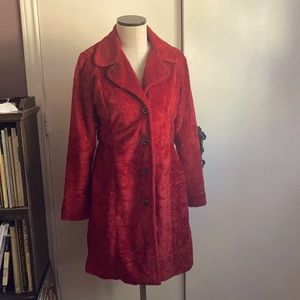 Ladies Jrs Red monster fur lightweight coat faux fur fuzzy muppet shag Small